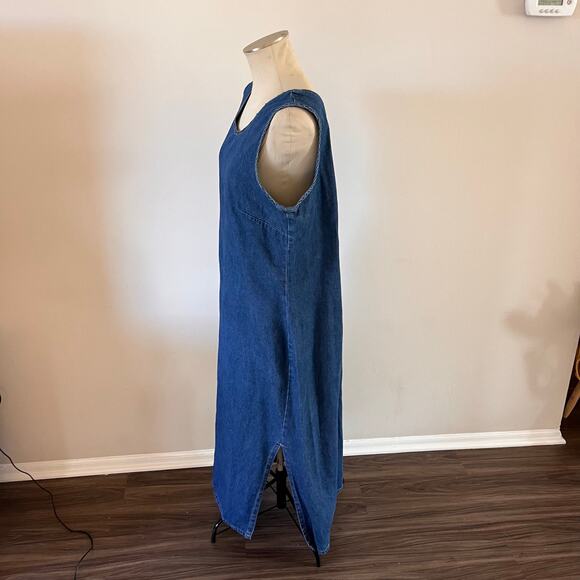Y2K 2000s Creek Denim Jumper Maxi Dress Stud Detail Plus Sz 18 Cottagecore - Picture 2 of 10